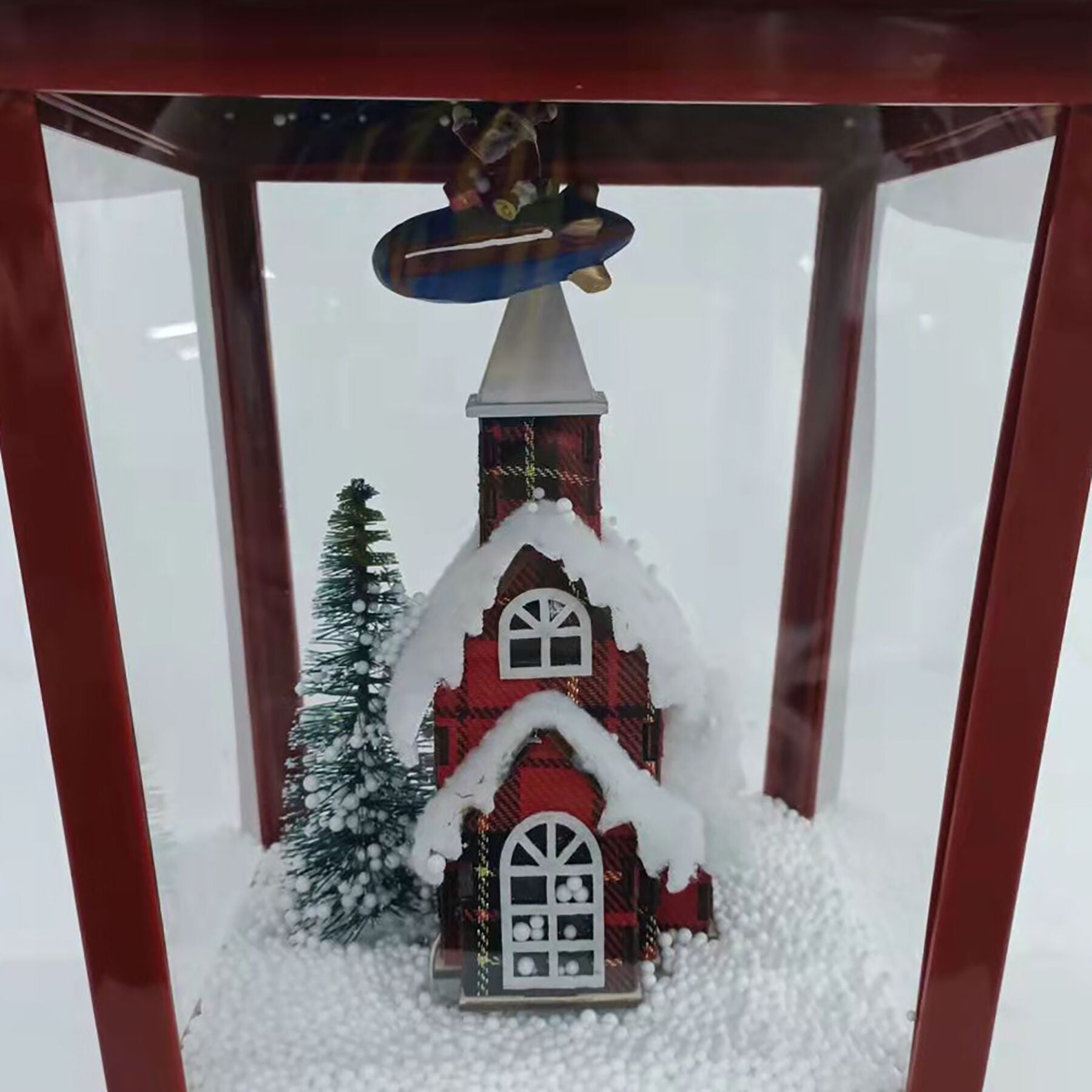 Fraser Hill Farm -  Let It Snow Series 15.5-In. Musical Tabletop Lantern with Flying Santa Scene, Cascading Snow, and Christmas Carols, Bronze