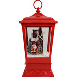 Fraser Hill Farm -  Let It Snow Series 15.5-In. Musical Tabletop Lantern with Santa and Windmill Scene, Cascading Snow, and Christmas Carols, Red