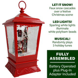 Fraser Hill Farm -  Let It Snow Series 15.5-In. Musical Tabletop Lantern with Santa and Windmill Scene, Cascading Snow, and Christmas Carols, Red