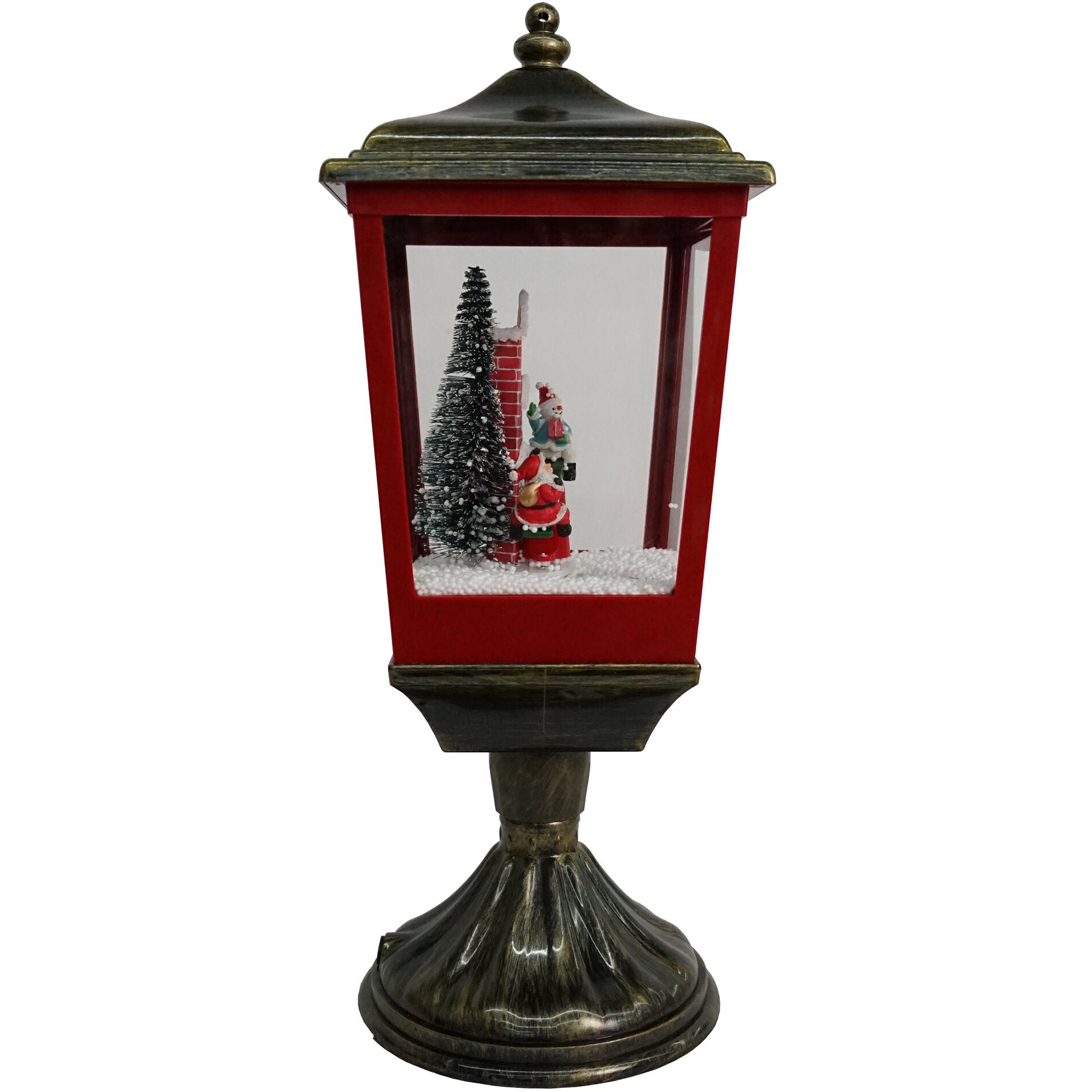 Fraser Hill Farm -  Let It Snow Series 20.5-In. Musical Tabletop Lamp with Seesaw Santa, Cascading Snow, and Christmas Carols, Bronze/Red