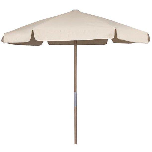 Fiberbuilt Table Umbrellas Beige 7.5' Hex Beach Umbrella 6 Rib Push Up Natural Oak with Vinyl Coated Weave Canopy