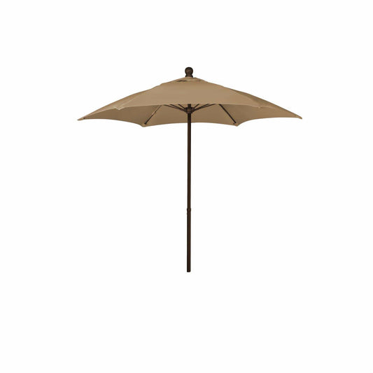 Fiberbuilt Table Umbrellas Beige 7.5' Hex Terrace Umbrella 6 Rib Push Up Champagne Bronze  Solution Dyed Acrylic Canopy
