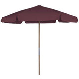 Fiberbuilt Table Umbrellas Burgundy 7.5' Hex Beach Umbrella 6 Rib Push Up Natural Oak with Vinyl Coated Weave Canopy