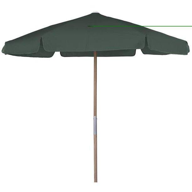 Fiberbuilt Table Umbrellas Forest Green 7.5' Hex Beach Umbrella 6 Rib Push Up Natural Oak with Vinyl Coated Weave Canopy