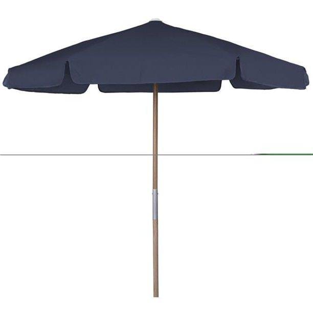 Fiberbuilt Table Umbrellas Navy Blue 7.5' Hex Beach Umbrella 6 Rib Push Up Natural Oak with Vinyl Coated Weave Canopy