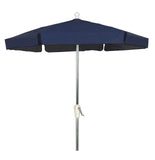 Fiberbuilt Table Umbrellas Navy Blue 7.5' Hex Garden Umbrella 6 Rib Push Up Champagne Bronze wit Vinyl Coated Weave Canopy