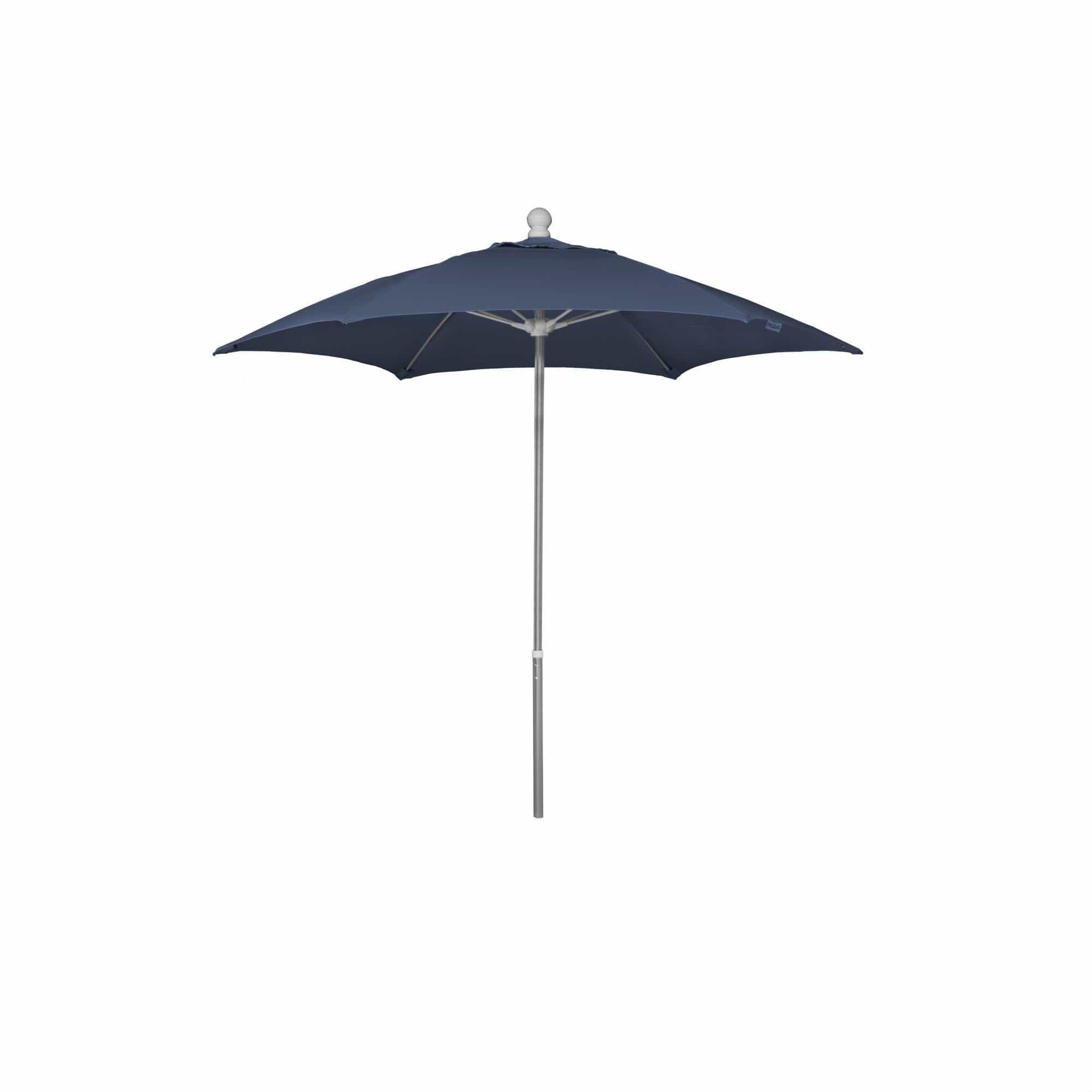 Fiberbuilt Table Umbrellas Navy Blue 7.5' Hex Terrace Umbrella 6 Rib Push Up Bright Aluminum  Solution Dyed Acrylic Canopy