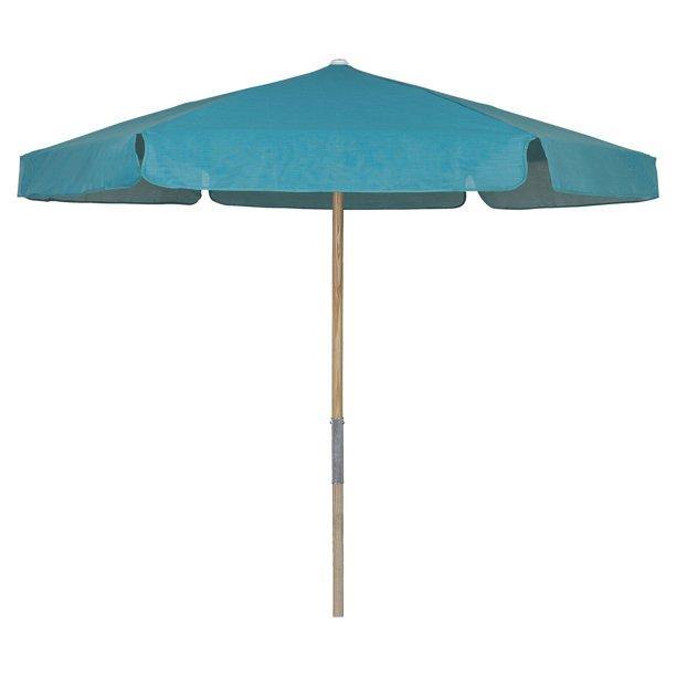 Fiberbuilt Table Umbrellas Teal 7.5' Hex Beach Umbrella 6 Rib Push Up Natural Oak with Vinyl Coated Weave Canopy