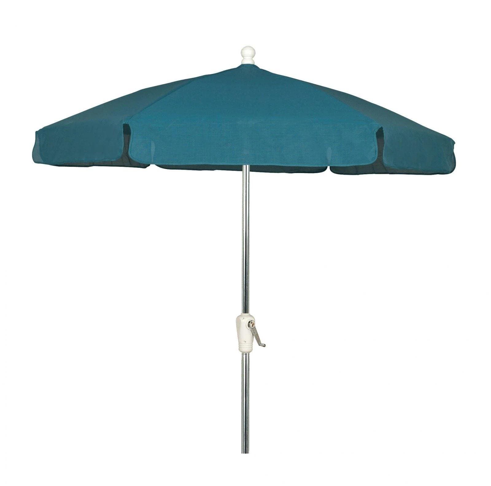 Fiberbuilt Table Umbrellas Teal 7.5' Hex Garden Umbrella 6 Rib Push Up Champagne Bronze wit Vinyl Coated Weave Canopy
