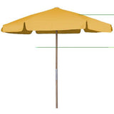 Fiberbuilt Table Umbrellas Yellow 7.5' Hex Beach Umbrella 6 Rib Push Up Natural Oak with Vinyl Coated Weave Canopy