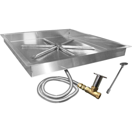Firegear Stainless Steel Square Pan and Spur Burner Firegear - 26" Pan with SS 22" Burning Spur MT Ignition for NG (LP Kit Purchase LPK41)