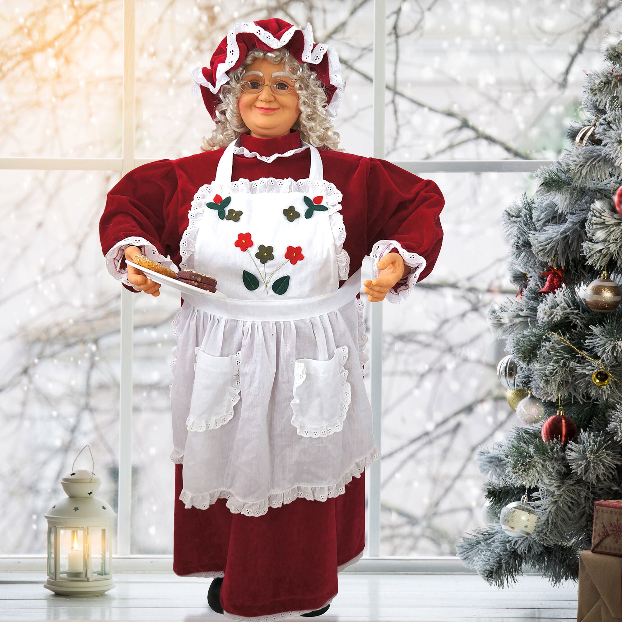 Fraser Hill Farm -  3-Ft. Music and Motion Baking Mrs. Claus with Baking Apron and Cookies, Christmas Animatronic