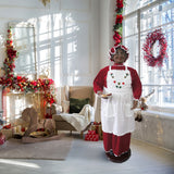 Fraser Hill Farm -  58-In. African American Dancing Mrs. Claus with Apron and Cookies, Life-Size Motion-Activated Christmas Animatronic