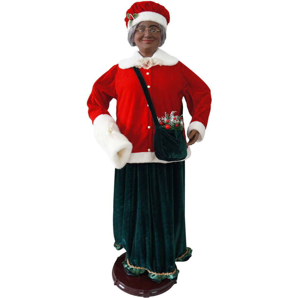 Fraser Hill Farm -  58-In. African American Dancing Mrs. Claus with Faux-Fur Hand Muff, Life-Size Motion-Activated Christmas Animatronic
