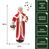 Fraser Hill Farm -  58-In. Dancing Mrs. Claus with Hooded Cloak, Gift and Basket, Life-Size Motion-Activated Christmas Animatronic