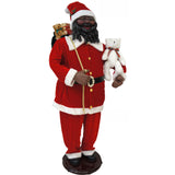 Fraser Hill Farm -  58-In. African American Dancing Santa with Toy Sack and Teddy Bear, Life-Size Motion-Activated Christmas Animatronic