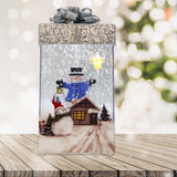 Fraser Hill Farm -  Let It Snow Series 12-In. Christmas Gift Shadowbox with Snowman and Silver Bow, Animated Musical Snow Decoration