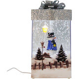 Fraser Hill Farm -  Let It Snow Series 12-In. Christmas Gift Shadowbox with Snowman and Silver Bow, Animated Musical Snow Decoration