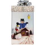 Fraser Hill Farm -  Let It Snow Series 12-In. Christmas Gift Shadowbox with Snowman and Silver Bow, Animated Musical Snow Decoration