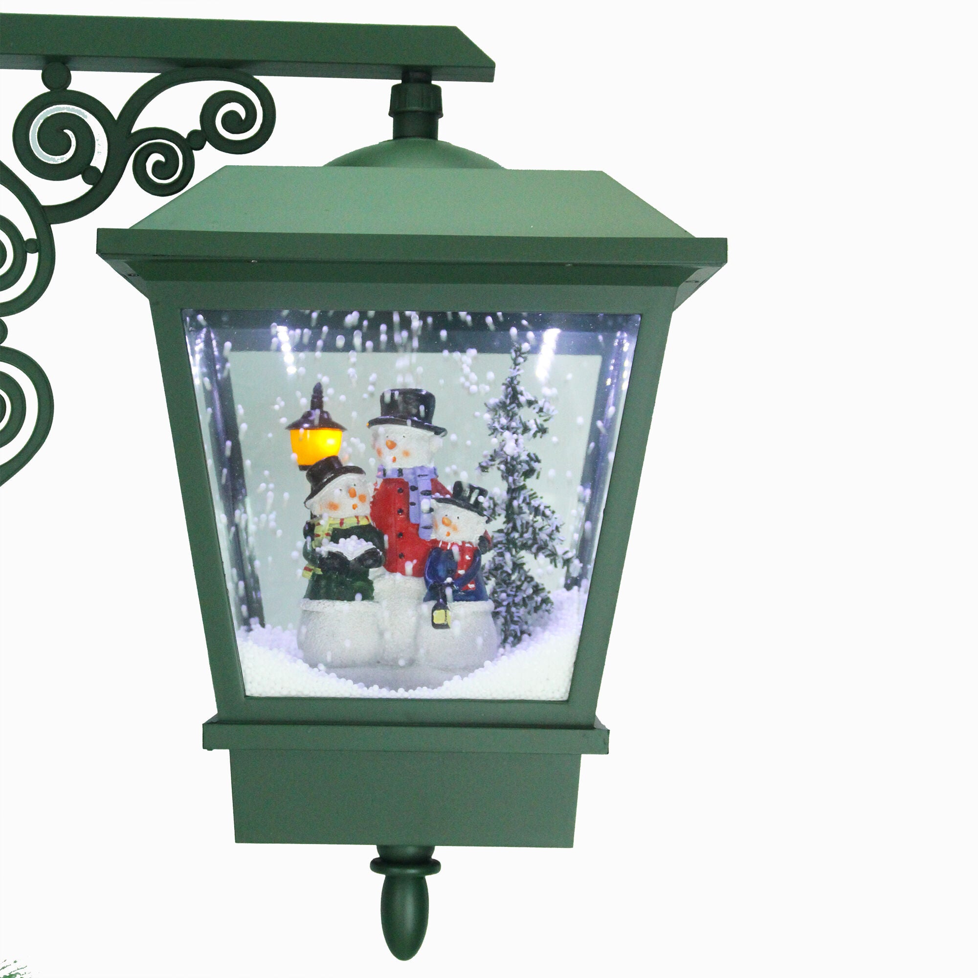 Fraser Hill Farm -  Let It Snow Series 74-In. Dual-Lantern Street Lamp w/ Santa, Snowman Family, 1 Sign, Cascading Snow, Christmas Music, Green