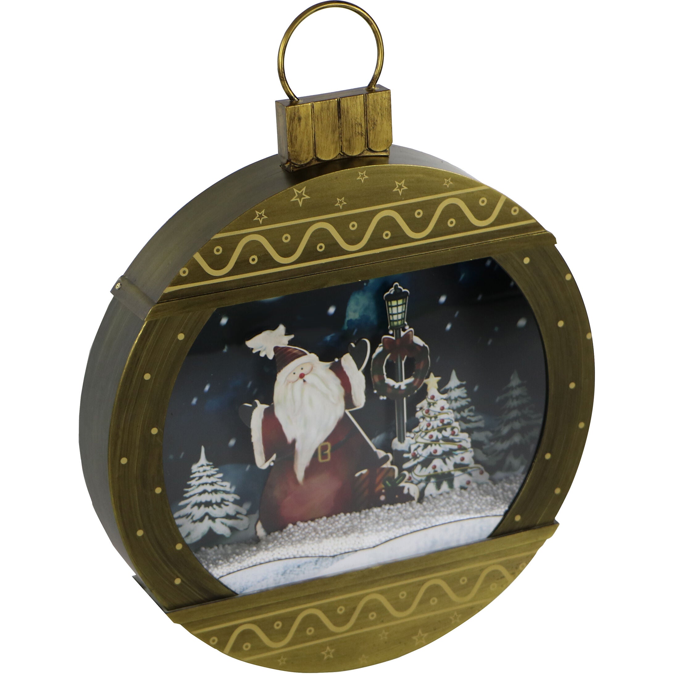 Fraser Hill Farm -  Let It Snow Series 24-In. Christmas Ornament Shadowbox in Gold with Santa Scene, Cascading Snow, and Holiday Music