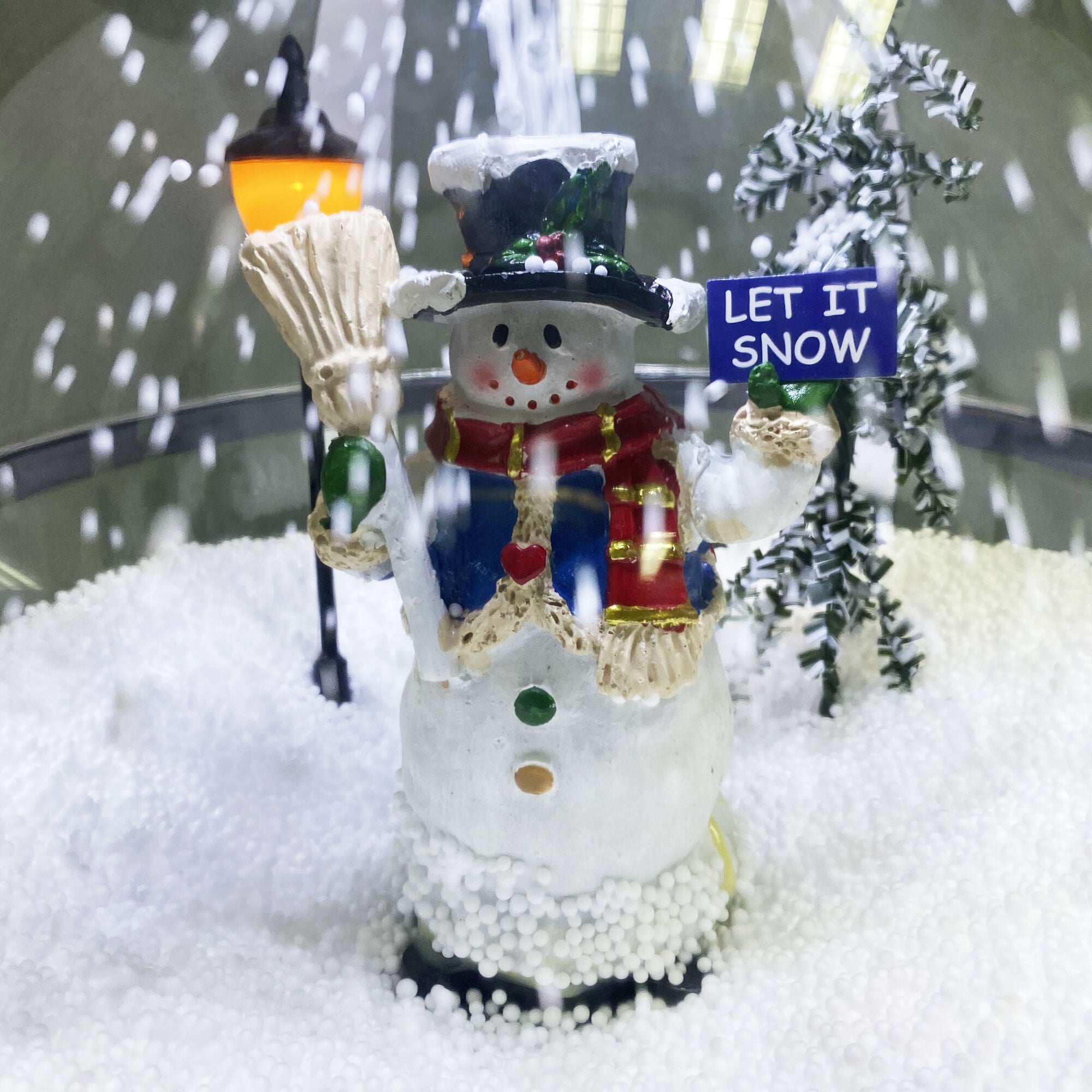 Fraser Hill Farm -  Let It Snow Series 69-In. Musical Snow Globe Lamp Post w/ Snowman, 2 Signs, Cascading Snow, and Christmas Carols, Black