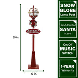 Fraser Hill Farm -  Let It Snow Series 69-In. Musical Snow Globe Lamp Post with Santa Claus, 2 Signs, Cascading Snow, and Christmas Carols, Red