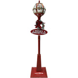 Fraser Hill Farm -  Let It Snow Series 69-In. Musical Snow Globe Lamp Post with Snowman, 2 Signs, Cascading Snow, and Christmas Carols, Red