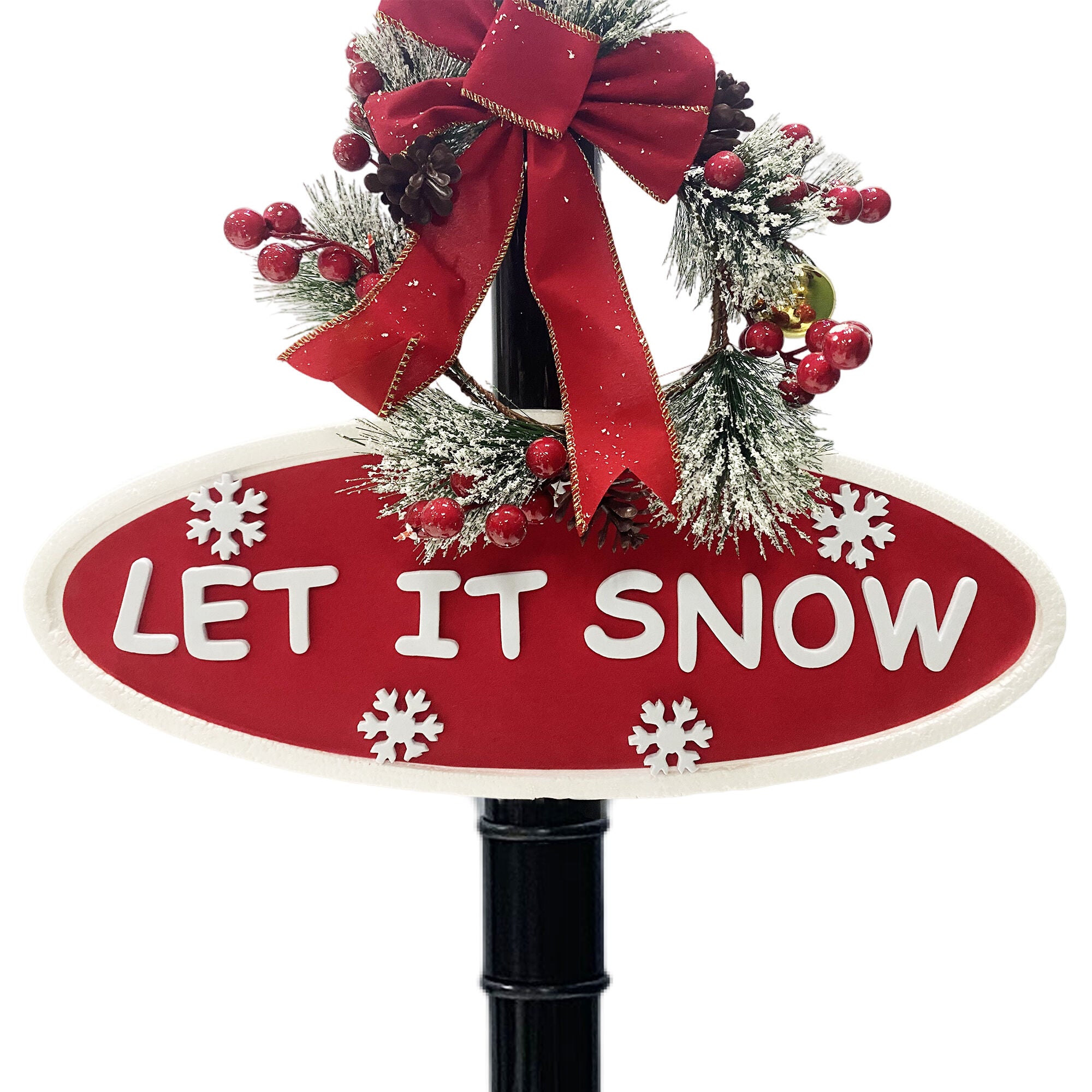 Fraser Hill Farm -  Let It Snow Series 71-In. Musical Street Lamp in Black with Christmas Tree, 2 Signs, Cascading Snow, and Holiday Music