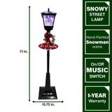 Fraser Hill Farm -  Let It Snow Series 71-In. Musical Street Lamp in Black with Snowman Scene, 2 Signs, Cascading Snow, and Christmas Carols