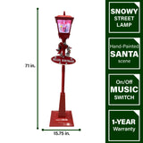 Fraser Hill Farm -  Let It Snow Series 71-In. Musical Snowy Street Lamp in Red with Santa, Feliz Navidad Sign, and Let it Snow Sign