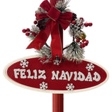 Fraser Hill Farm -  Let It Snow Series 71-In. Musical Snowy Street Lamp in Red with Christmas Tree, Feliz Navidad Sign, and Let it Snow Sign