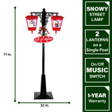 Fraser Hill Farm -  Let It Snow Series 71-In. Dual-Lantern Street Lamp w/ Santa, Snowman, 1 Sign, Cascading Snow, Christmas Music, Red/Black