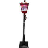 Fraser Hill Farm -  Let It Snow Series 74-In. Dual-Lantern Street Lamp w/ Snowman, Christmas Tree, 1 Sign, Cascading Snow, Music, Red/Black