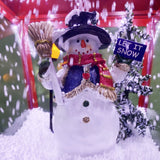 Fraser Hill Farm -  Let It Snow Series 74-In. Dual-Lantern Street Lamp w/ Snowman, Christmas Tree, 1 Sign, Cascading Snow, Music, Red/Black
