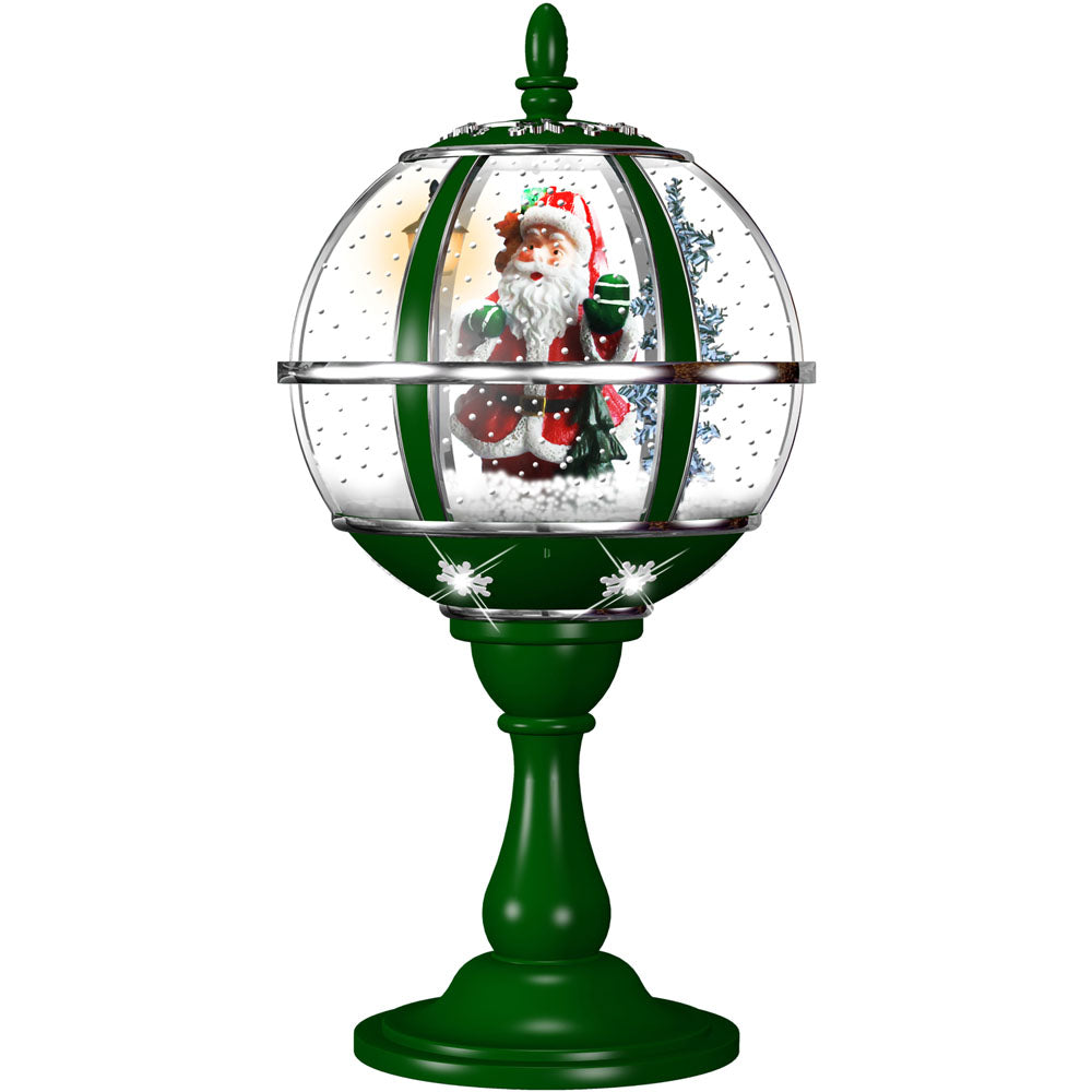 Fraser Hill Farm -  Let It Snow Series 23-In. Tabletop Snow Globe in Green with Santa Scene, Cascading Snow, and Christmas Carols