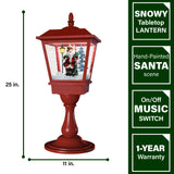 Fraser Hill Farm -  Let It Snow Series 25-In. Musical Tabletop Lantern in Red with Santa Scene, Cascading Snow, and Christmas Carols