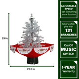 Fraser Hill Farm -  Let It Snow Series 29-In. Silvery White Snowy Tree with Red Umbrella Base, Snow Function, Music, Decorations, and Lights