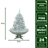 Fraser Hill Farm -  Let It Snow Series 47-In. Silvery White Tree and Umbrella Base with Snow Function, Music, Decorations, and Lights