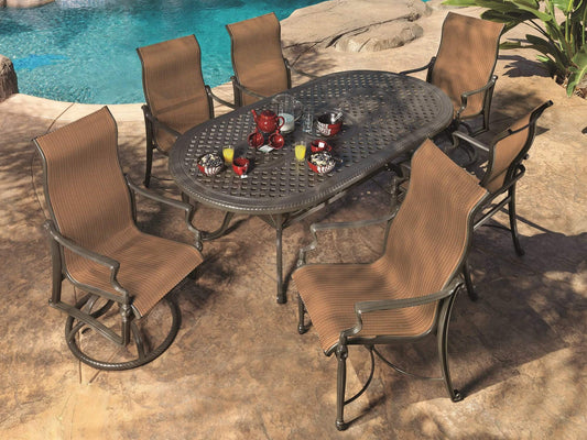 Gensun Outdoor Chairs Gensun - Bel Air Sling Cast Aluminum High Back Swivel Rocker Dining Arm Chair - 50990011