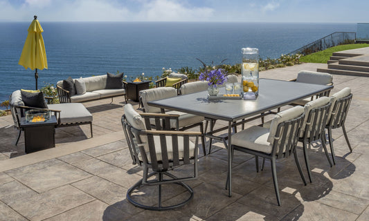 Gensun Outdoor Dining Set [Premium] 42" x 63" Gensun Fusion 42" X 86" Dining Table | Dining Chair | Swivel Rocker Chair | 9 Piece Outdoor Dining Set [Premium] - 103000C3