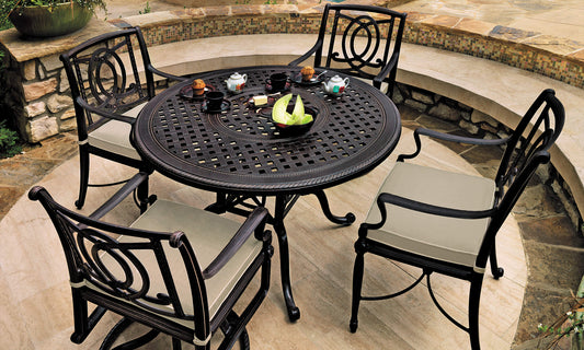 Gensun Outdoor Dining Set [Premium] 48" / Desert Bronze Gensun Grand Terrace 66" Round Dining Table | Dining Arm Chairs | Swivel Rocker Dining Arm Chairs | 5 Piece Outdoor Dining Set [Premium] - 10340A66