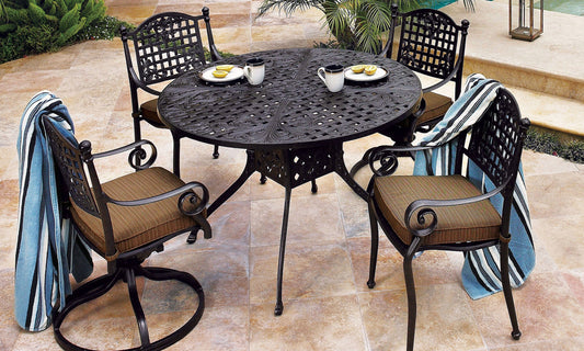 Gensun Outdoor Dining Set [Premium] 48" Gensun Verona 48" Round Dining Table | Swivel Rocker Chair | Dining Chair | 5 Piece Outdoor Dining Set [Premium] - 80410A48