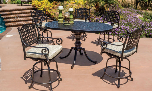 Gensun Outdoor Dining Set [Premium] Gensun Regal 42"X63" Oval Table | Swivel Balcony Stool | 6 Piece Outdoor Dining Set [Premium] - 10880TB1