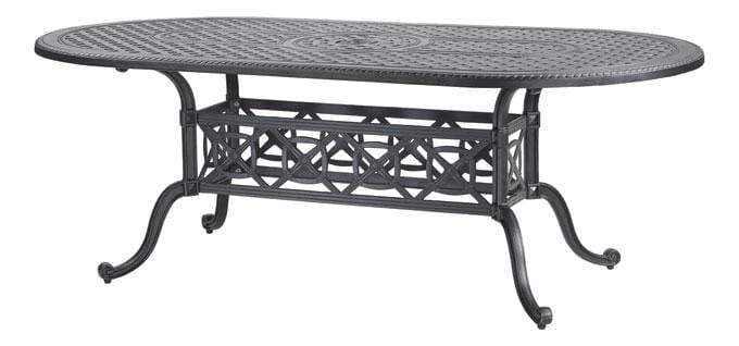 Gensun Outdoor Dining Table Grand Terrace Cast Aluminum 86''W x 42''D Oval Dining Table with Umbrella Hole - 103400B3