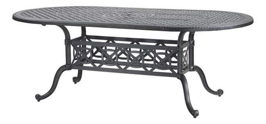 Gensun Outdoor Dining Table Grand Terrace Cast Aluminum 86''W x 42''D Oval Dining Table with Umbrella Hole - 103400B3