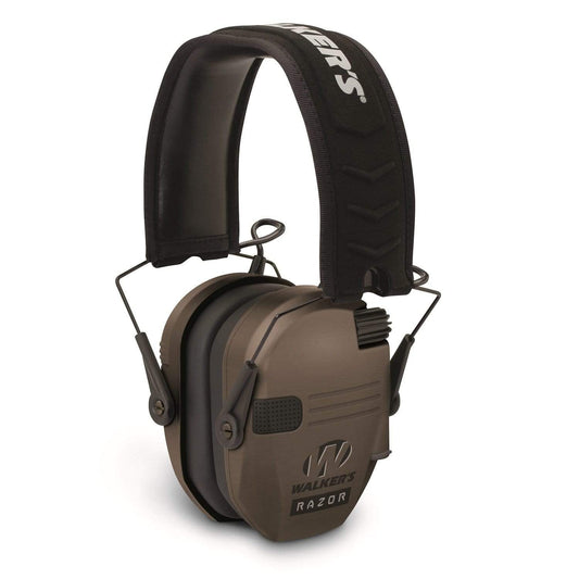 GSM Outdoors Public Safety/L.E. : Hearing Protection Walkers Razor Slim Shooter Folding Muff-23dB NRR-Dark Earth
