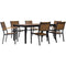Hanover Accessories Asher7pc Dining Set: 6 Faux Wood Aluminum Chairs and 71"x40" Slat Table - Brown/Grey