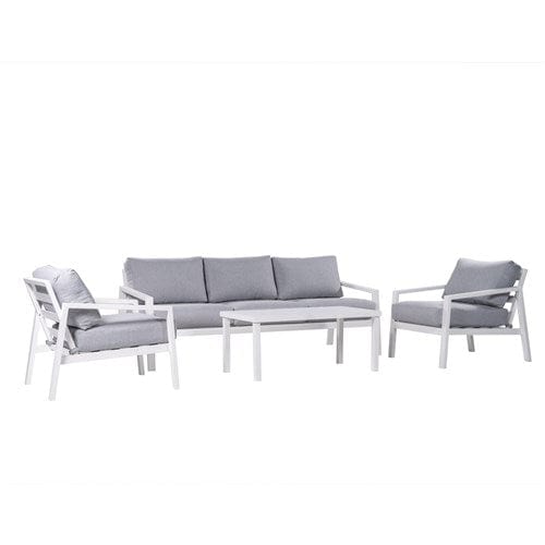 Hanover Accessories Greyson4pc Seating Set: 2 Cushioned Side Chairs, Sofa, Slat Coffee Table - Grey/White