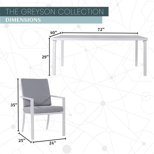 Hanover Accessories Greyson7pc Dining Set: 6 Cushioned Aluminum Chairs and 70"x40" Slat Table - Grey/White